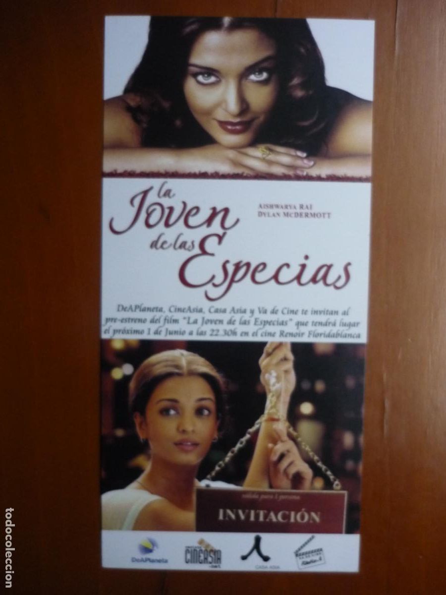 Cine: la joven de las especias - folleto original invitacion preestreno - aishwarya rai Dylan McDermott