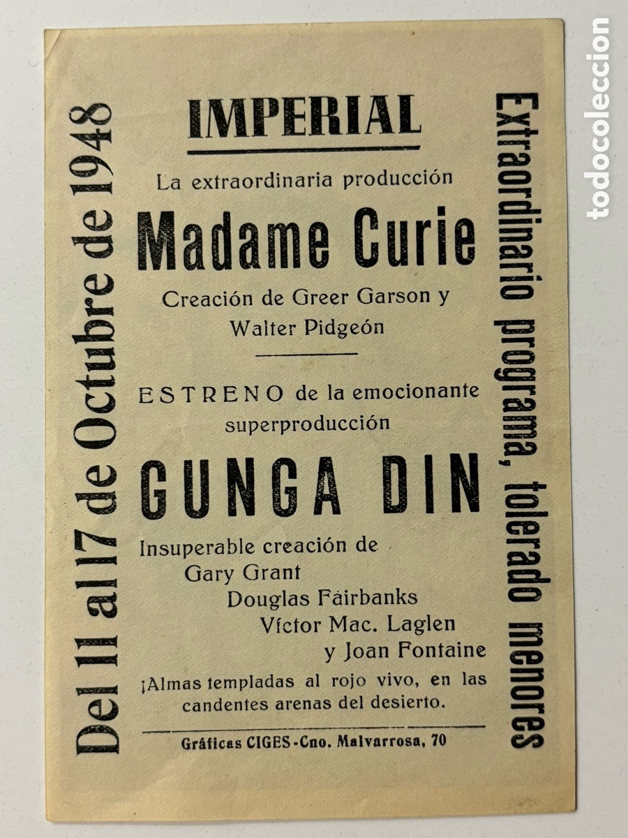 Cine: Programa Gunga din Cary Grant con publicidad cine imperial A21 - Foto 2