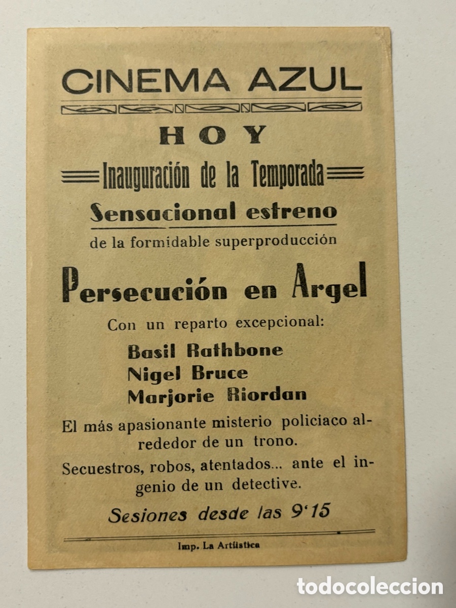 Cine: Programa persecuci&oacute;n en Argel Basil Rathbone con publicidad cinema azul A21 - Foto 2