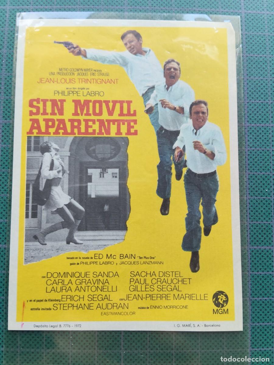 Cine: PROGRAMA DE MANO: SIN MOVIL APARENTE: JEAN LOUIS TRINTIGNANT - Foto 1