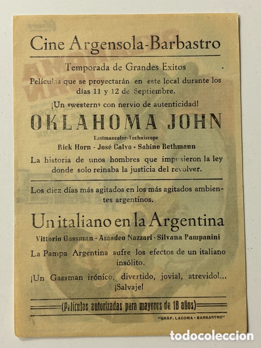 Cine: Programa Oklahoma John Rick Horn con publicidad cine argensola Barbastro A21 - Foto 2