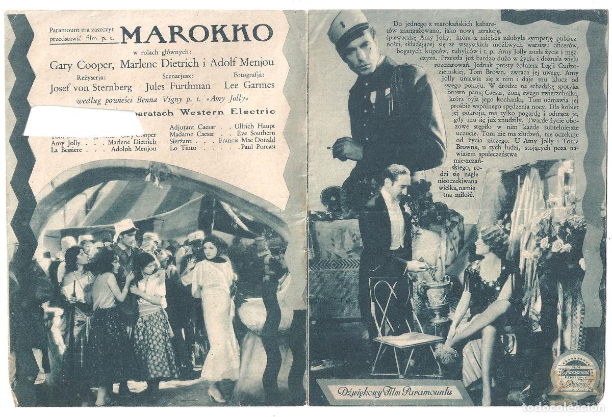 Cine: PTCC 818 MARRUECOS PROGRAMA LIBRITO PARAMOUNT POLACO MARLENE DIETRICH GARY COOPER LEGION - Foto 2