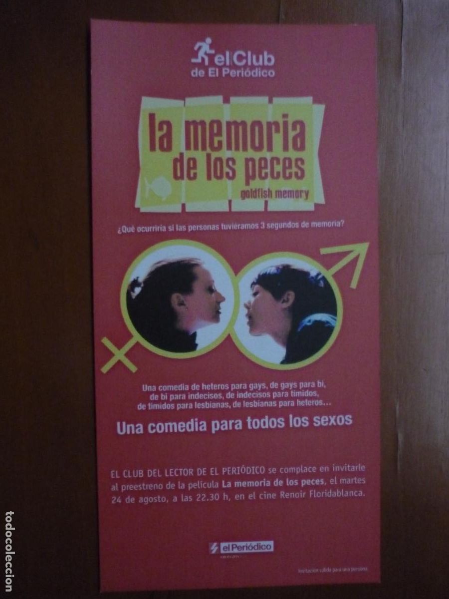 Cine: la memoria de los peces - folleto mano invitacion preestreno - Fiona O'Shaughnessy cine irlanda