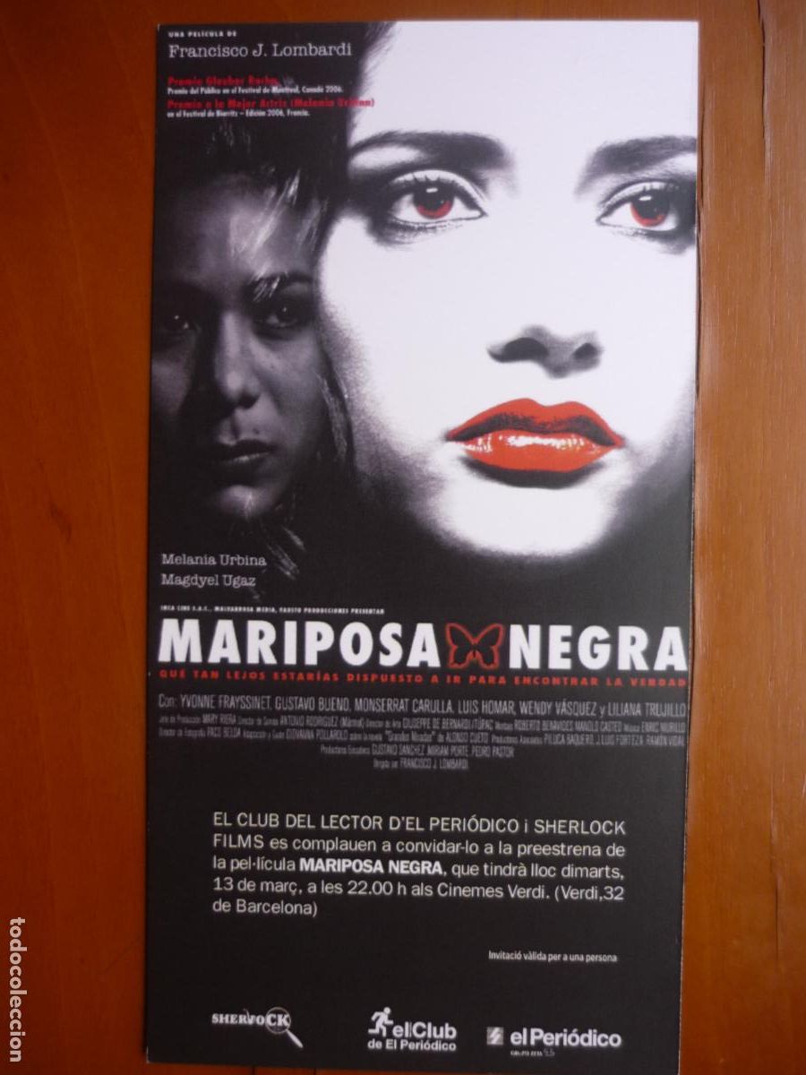 Cine: mariposa negra - folleto mano invitacion preestreno - melania urbina Francisco J. Lombardi