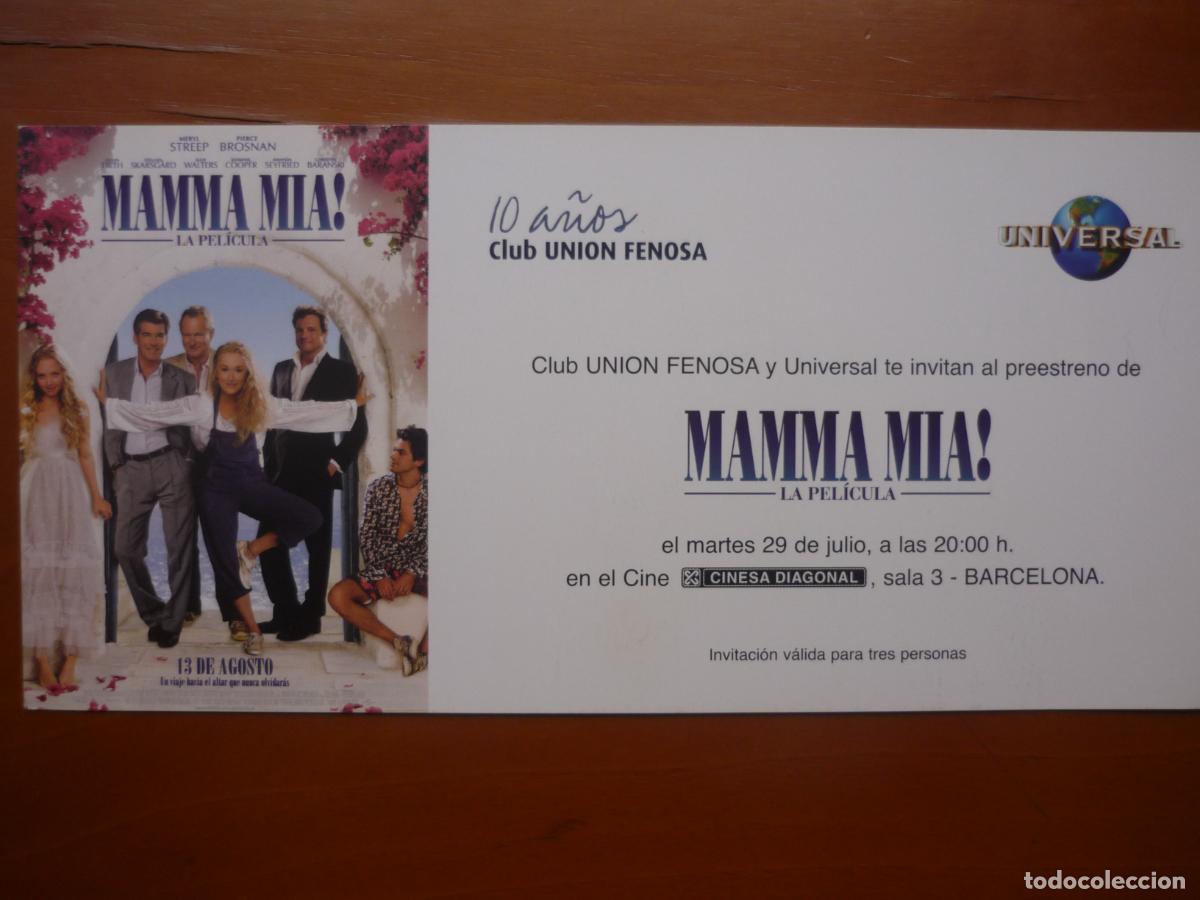 Cine: mamma mia - folleto mano invitacion preestreno - meryl streep Amanda Seyfried pierce brosnan