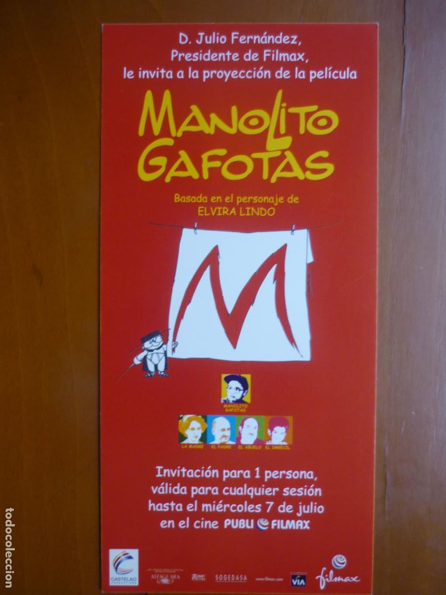 Cine: manolito gafotas - folleto mano invitacion estreno - adriana ozores ferda lorente cine espa&ntilde;ol