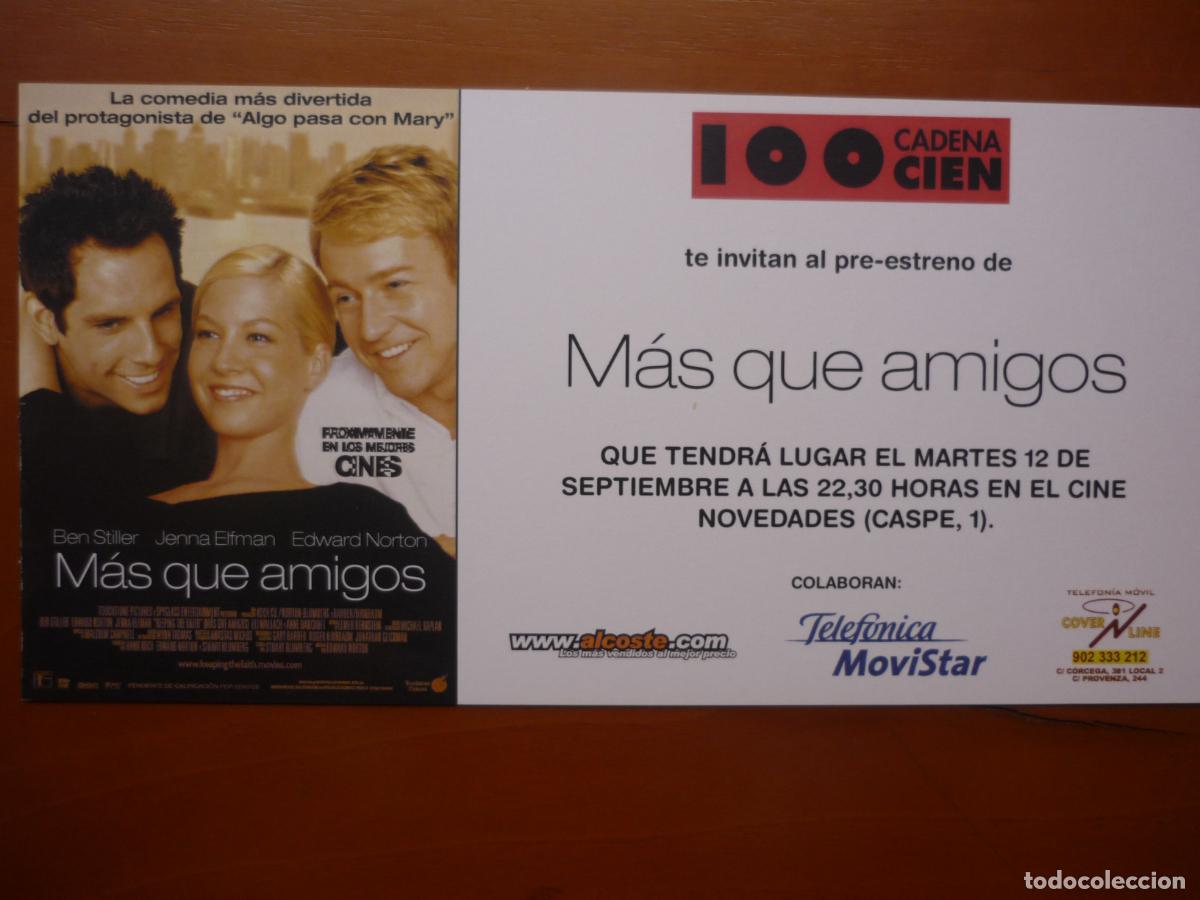 Cine: mas que amigos - folleto mano invitacion preestreno - edward norton jenna elfman
