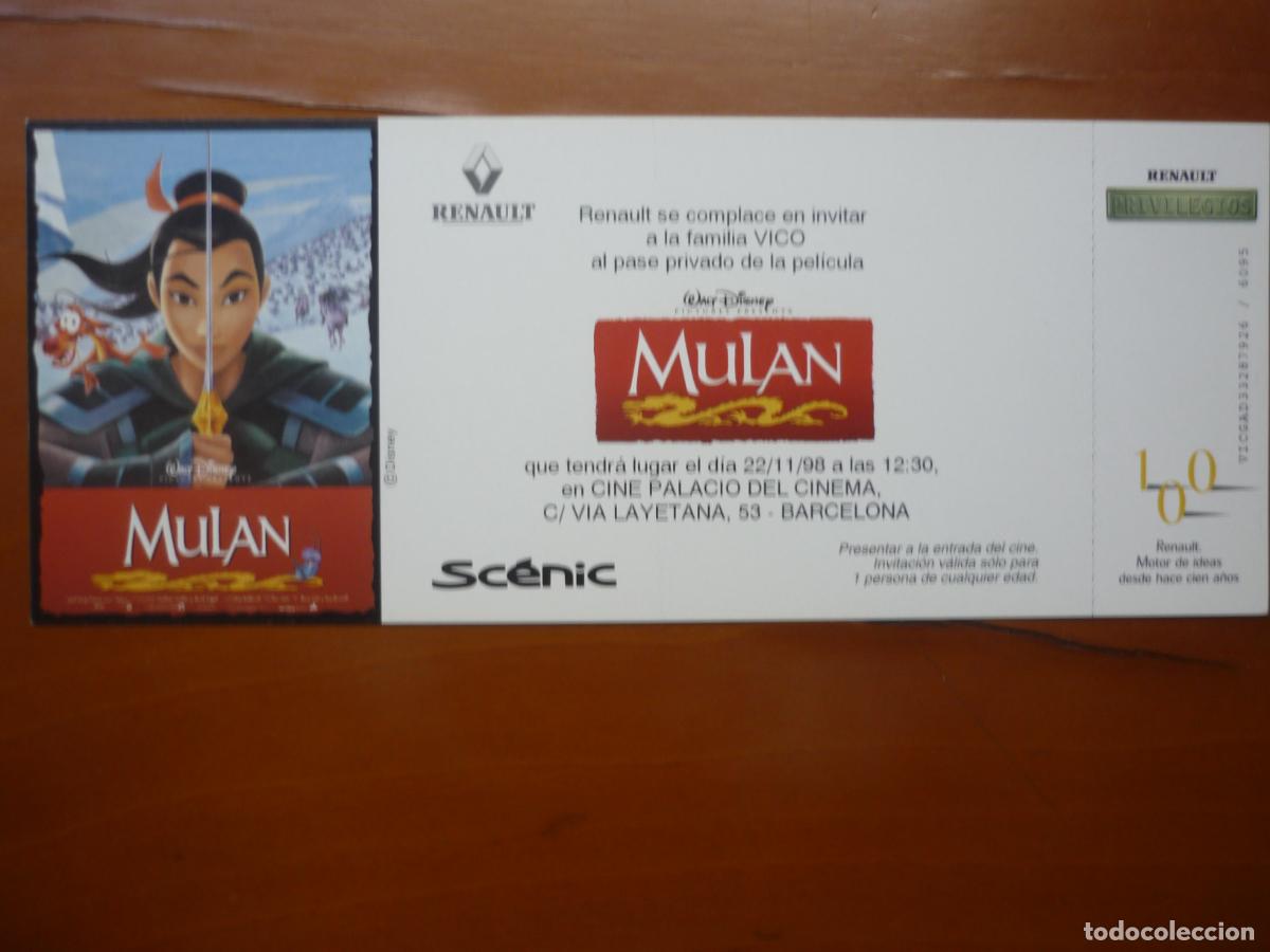 Cine: mulan - folleto mano invitacion estreno - walt disney animacion