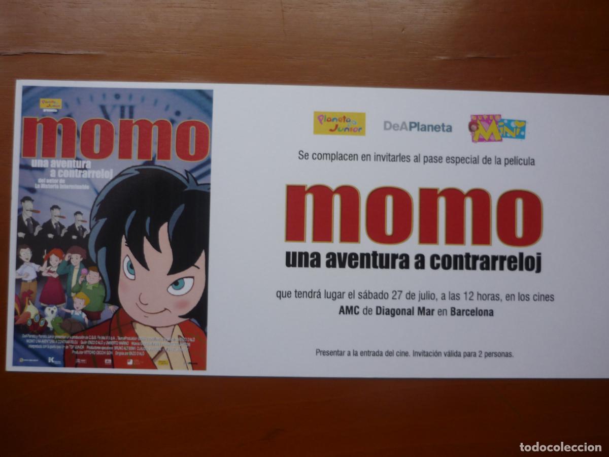 Cine: momo una aventura a contrarreloj - folleto mano invitacion preestreno - animacion