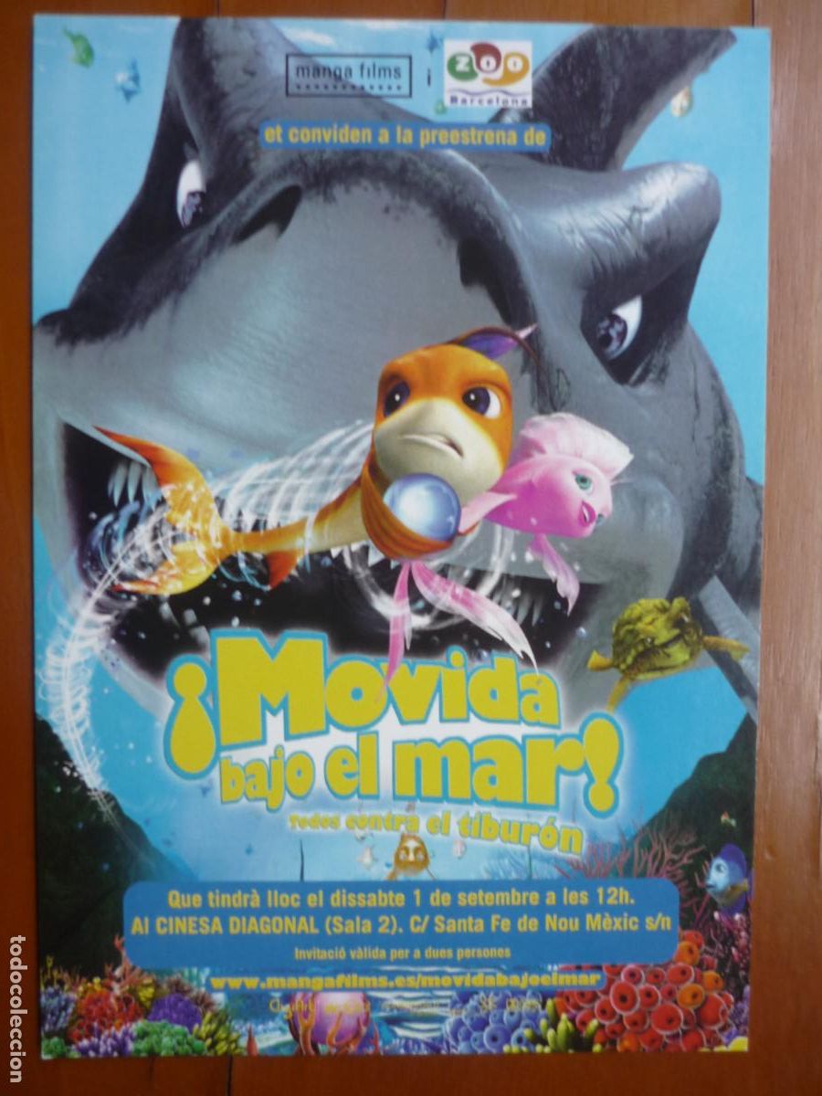 Cine: movida bajo el mar - folleto mano invitacion preestreno - animacion Evan Rachel Wood voz