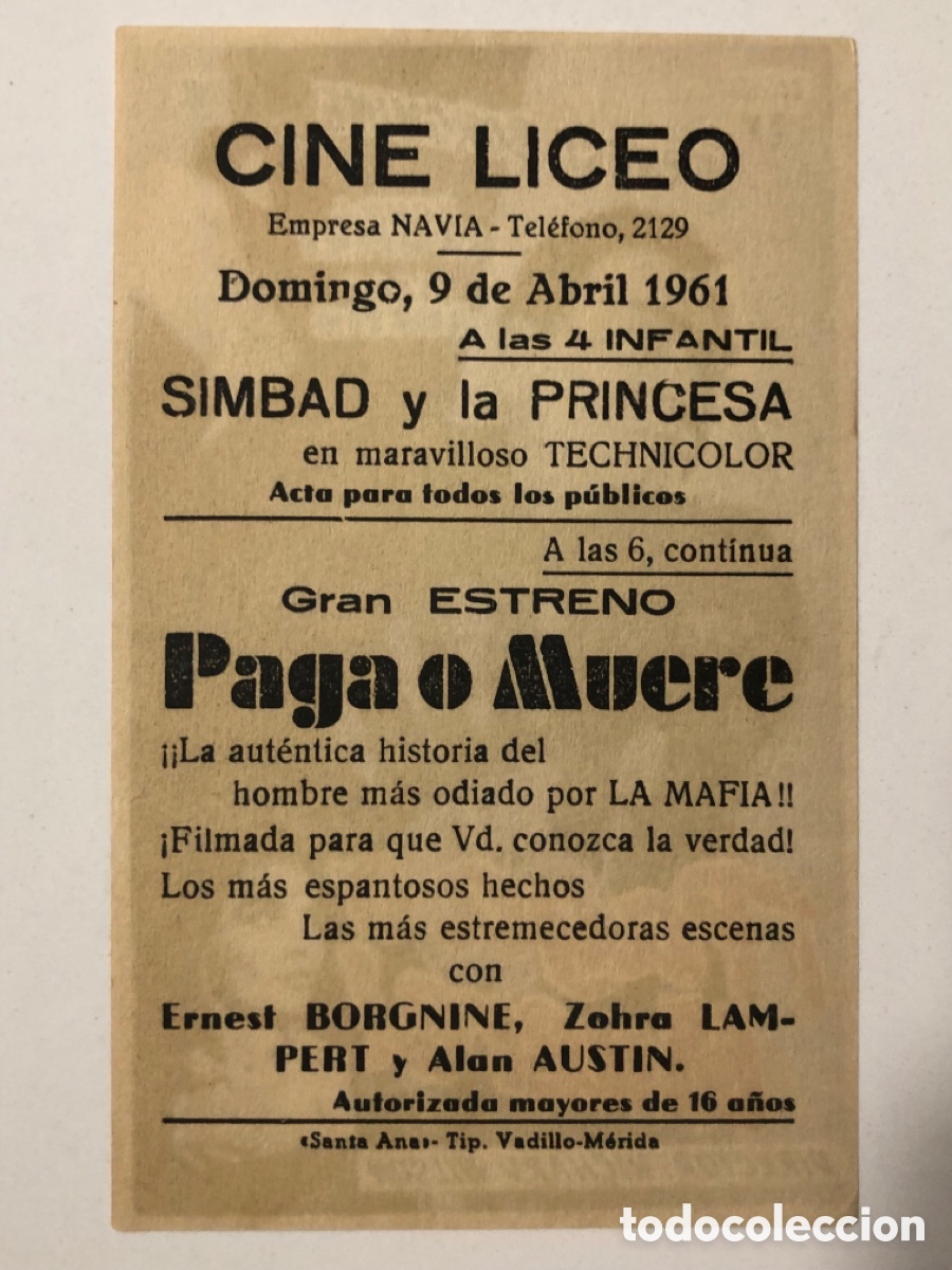 Cine: Programa Ernest Borgine con publicidad cine liceo merida A21 - Foto 2