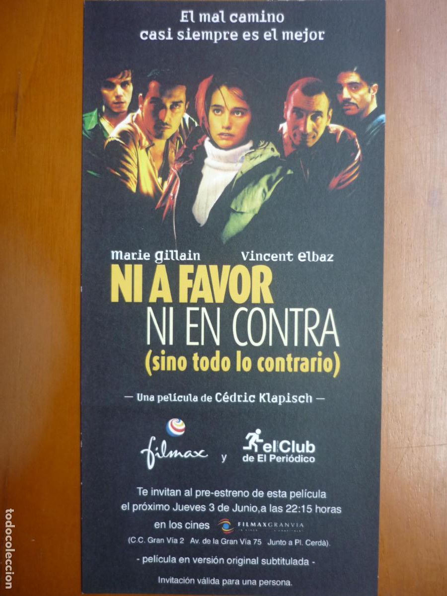 Cine: ni a favor ni en contra - folleto mano invitacion preestreno - marie gillan diane kruger