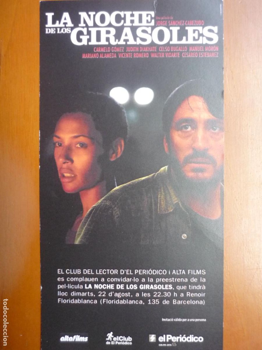 Cine: la noche de los girasoles - folleto mano invitacion preestreno - carmelo gomez Judith Diakhate