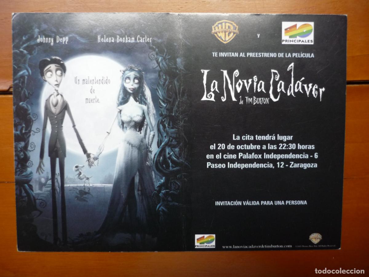 Cine: la novia cadaver - folleto mano invitacion preestreno - tim burton animacion