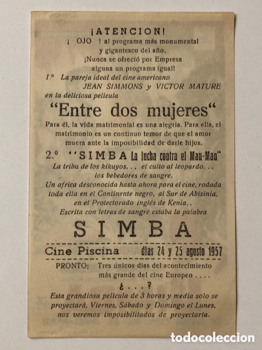 Cine: Programa simba Dirk Bogarde con publicidad cine piscina A22 - Foto 2