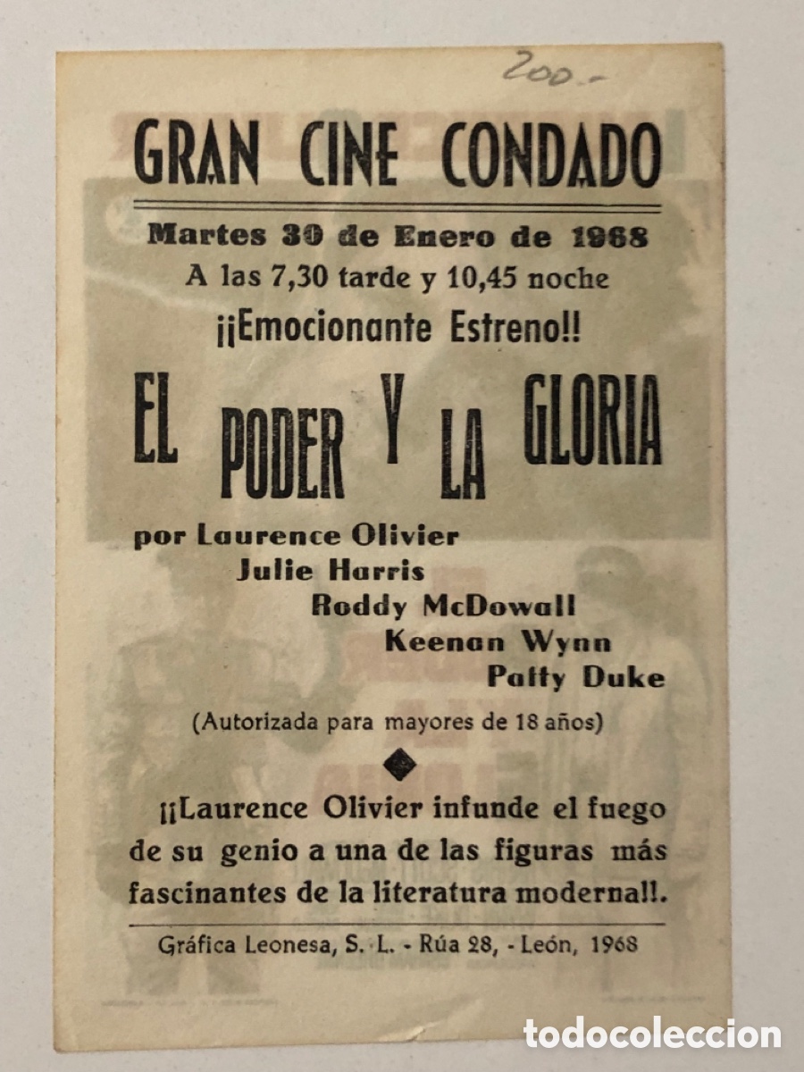 Cine: Programa el poder y la gloria Laurence Olivier con publicidad gran cine condado leon A22 - Foto 2