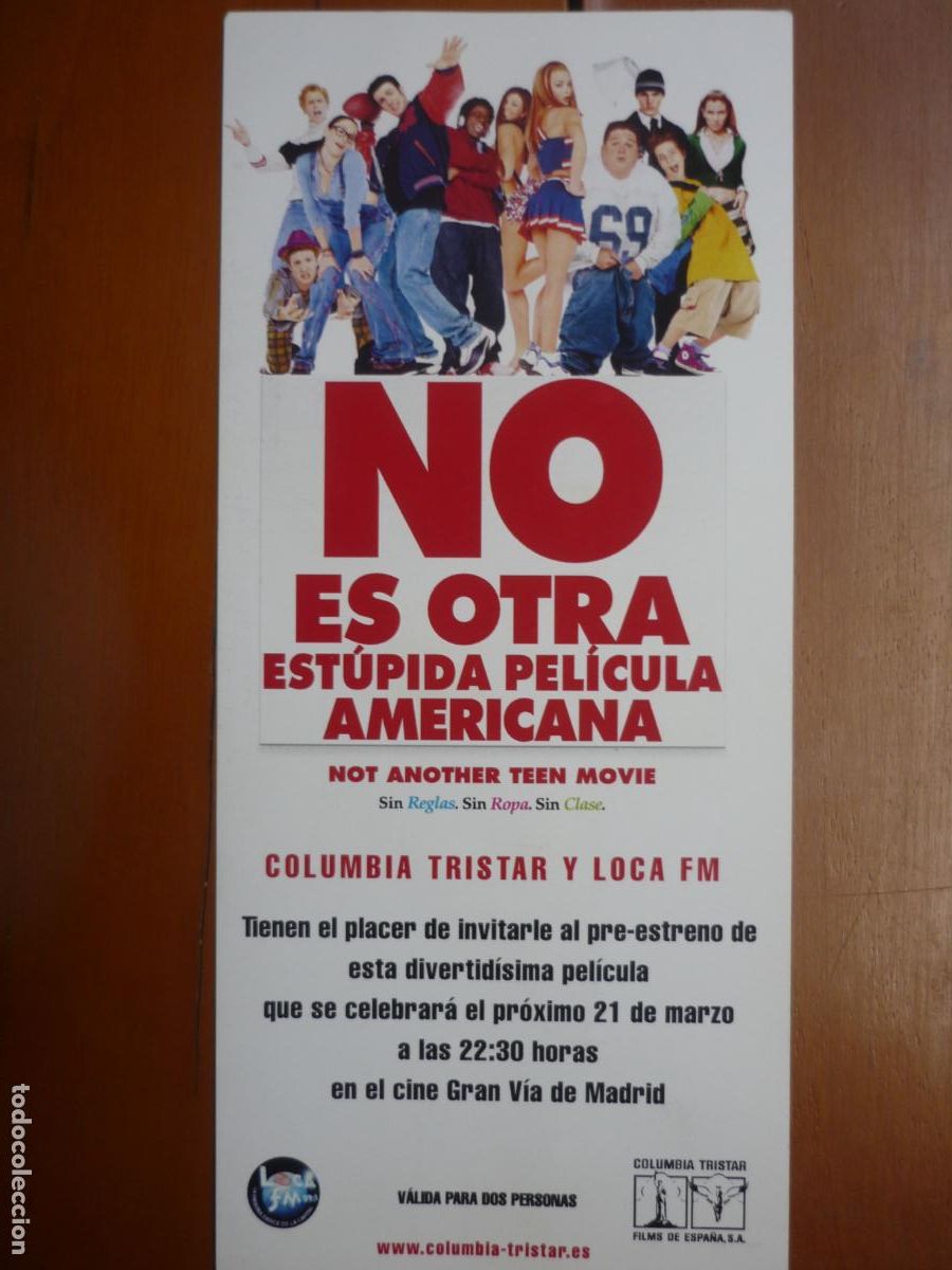 Cine: no es otra estupida pelicula americana - folleto mano invitacion preestreno - Mia Kirshner