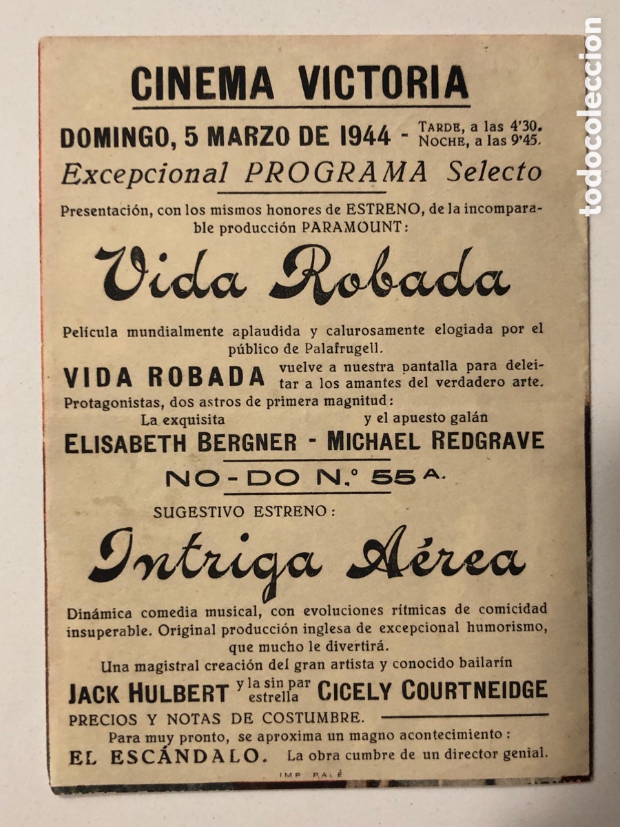 Cine: Programa intriga a&eacute;rea Jack Hulbert con publicidad cine victoria A22 - Foto 3