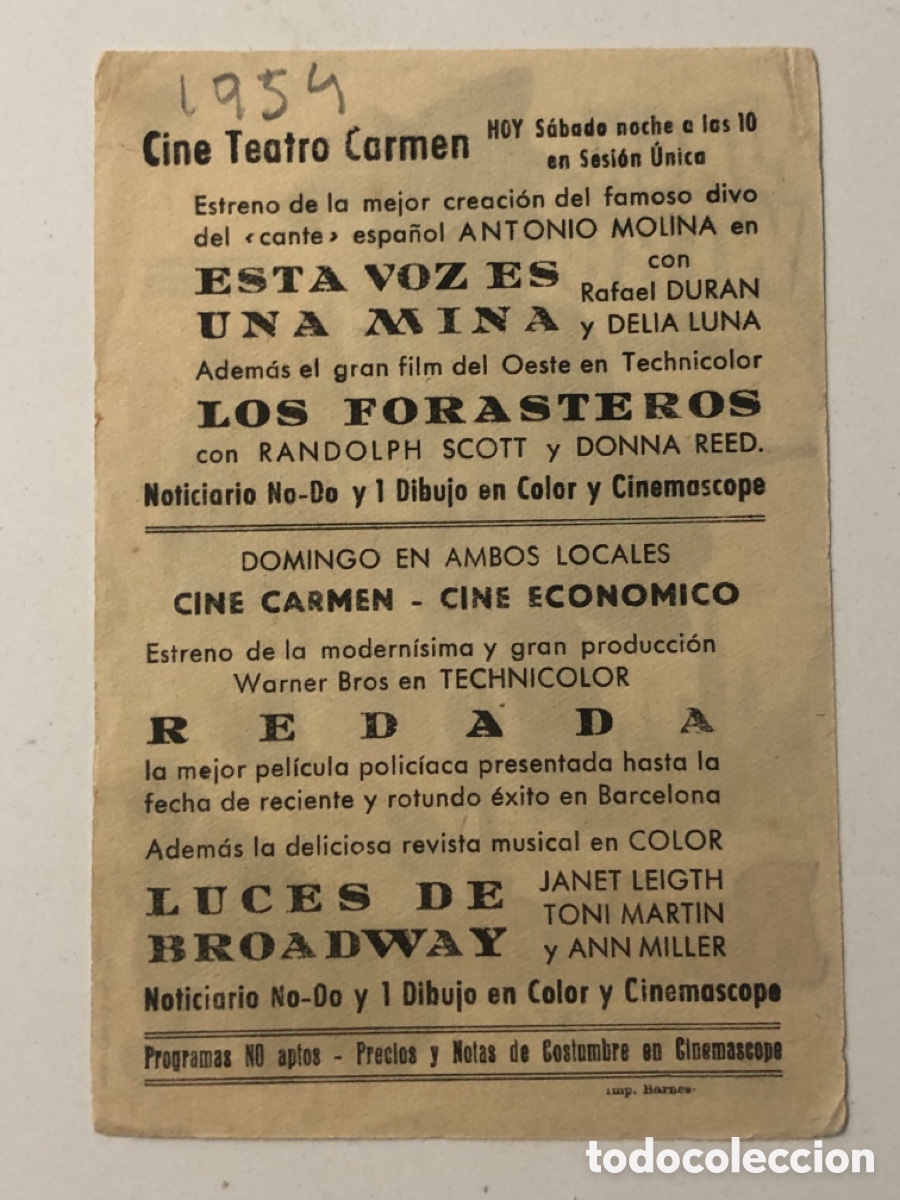 Cine: Programa Redada jack webb con publicidad cine teatro carmen A22 - Foto 2