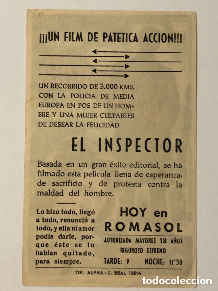 Cine: Programa el inspector Stephen Boyd con publicidad cine Romasol Ciudad Real A22 - Foto 2