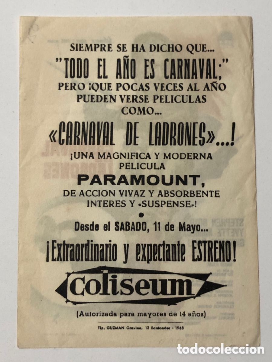 Cine: Programa carnaval de ladrones Stephen Boyd con publicidad cine coliseum santander A22 - Foto 2