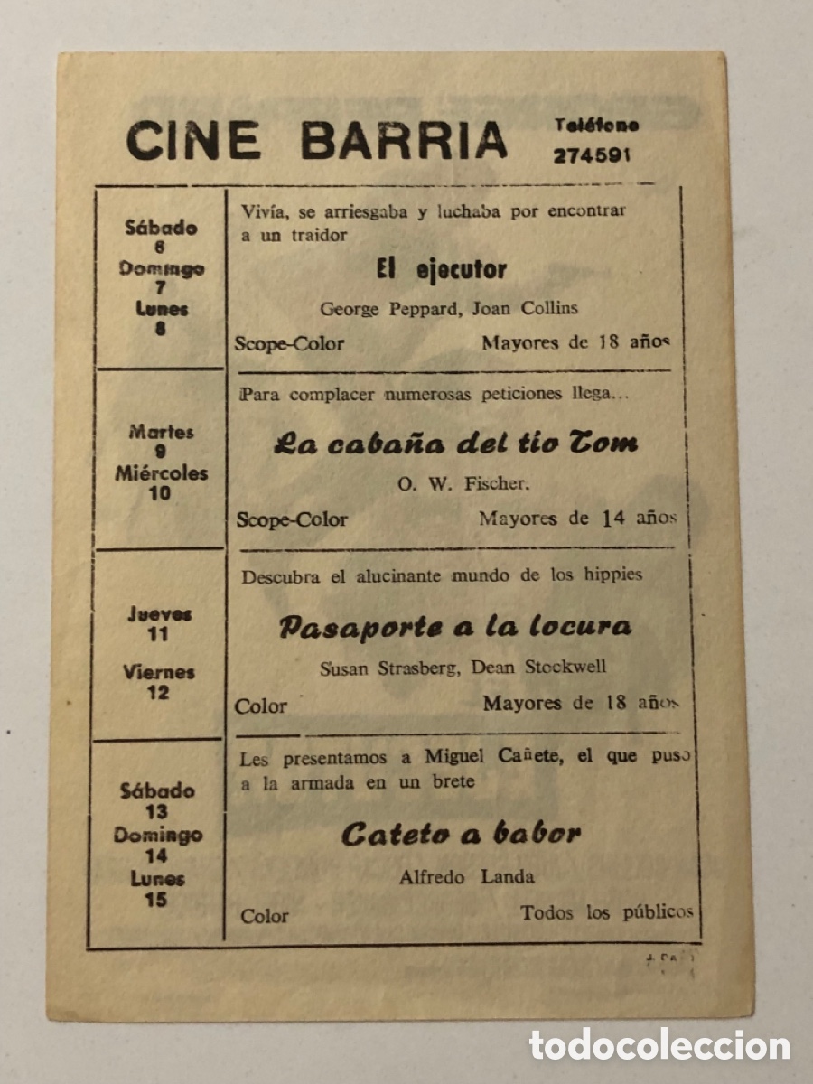 Cine: Programa el ejecutor George Peppard con publicidad cine Barr&iacute;a las arenas A22 - Foto 2