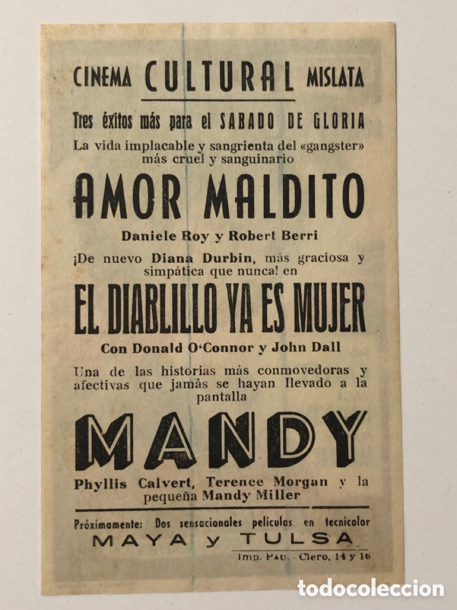 Cine: Programa Mandy Phyllis calvert con publicidad cine cultural mislata A22 - Foto 2