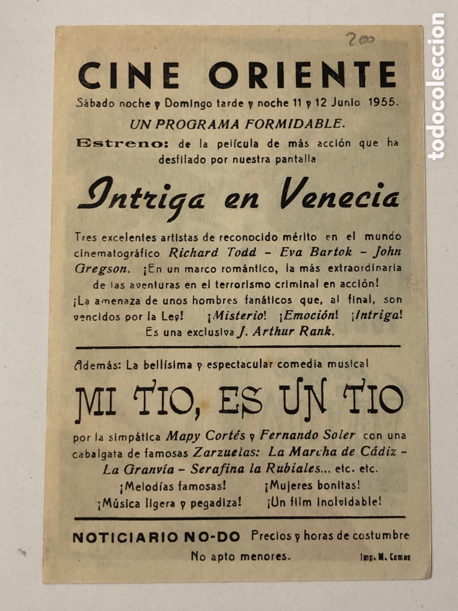 Cine: Programa intriga en Venecia Richard Todd con publicidad cine oriente A22 - Foto 2