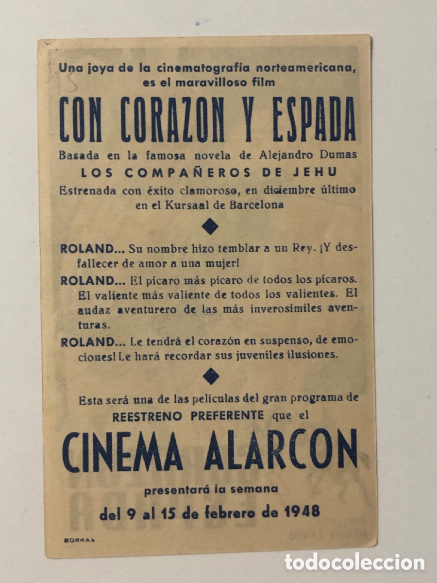 Cine: Programa con coraz&oacute;n y espada Willard Parker con publicidad cinema Alarc&oacute;n A22 - Foto 2