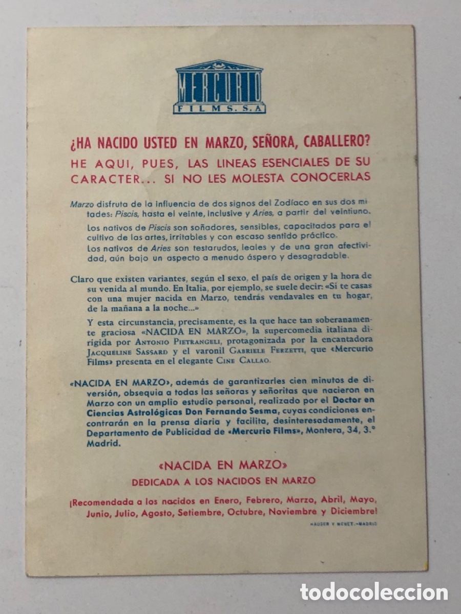Cine: Programa tarjeta nacida en marzo Jacqueline Sassard A23G1 - Foto 2