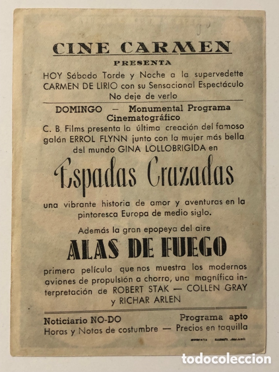 Cine: Programa alas de fuego Robert Stack con publicidad cine carmen A23G2 - Foto 2