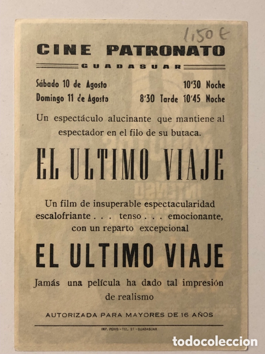 Cine: Programa el &uacute;ltimo viaje Robert Stack con publicidad cine patronato Guadasuar A23 - Foto 2