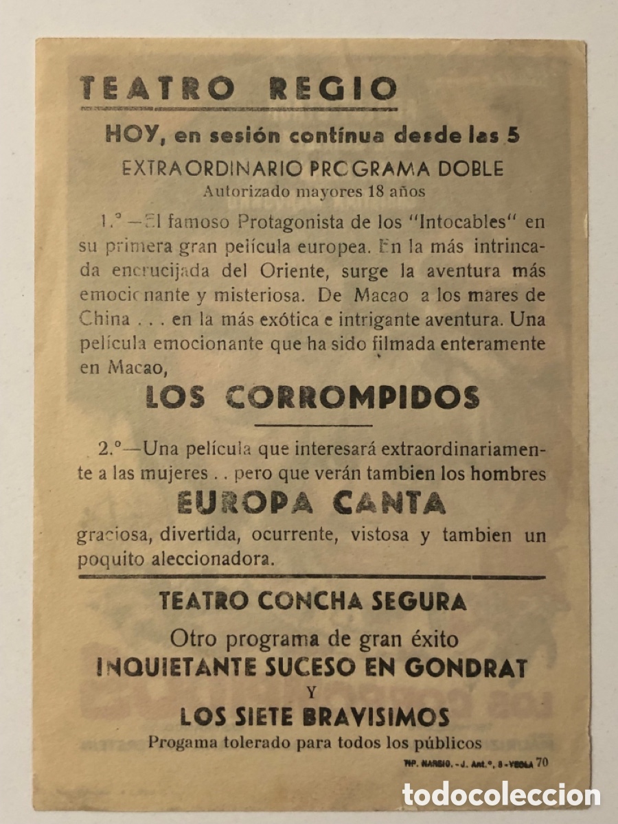 Cine: Programa los corrompidos Robert Stack con publicidad teatro Regio yecla A23 - Foto 2