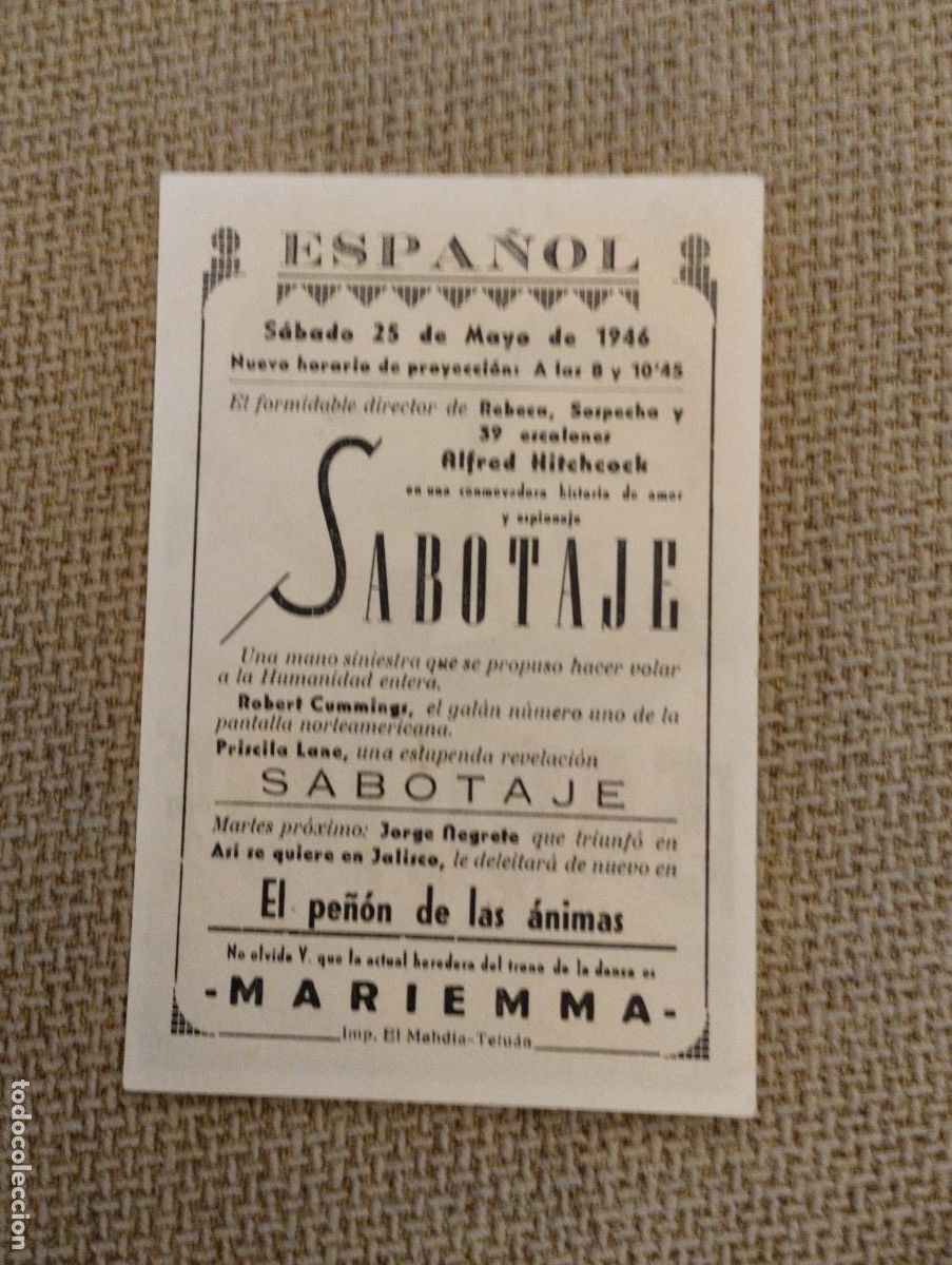 Cine: Folleto de mano Sabotaje - Foto 2