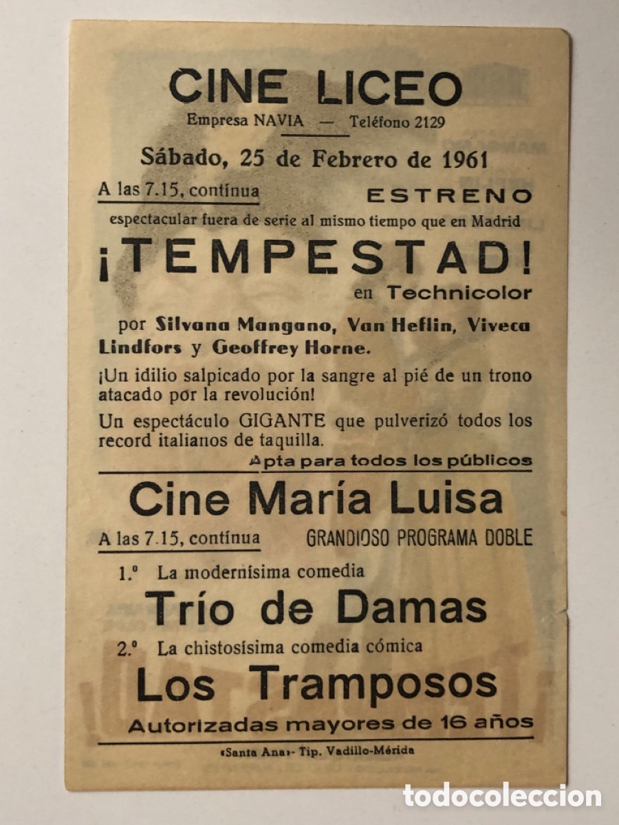 Cine: Programa tempestad Silvana Mangano con publicidad cine liceo Merida A23 - Foto 2