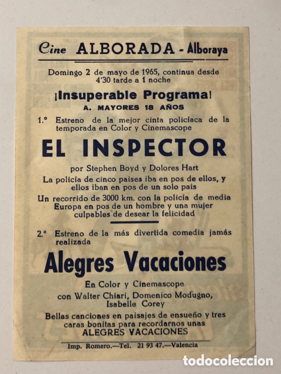 Cine: Programa alegres vacaciones isabelle corey con publicidad cine alborada alboraya A23 - Foto 2