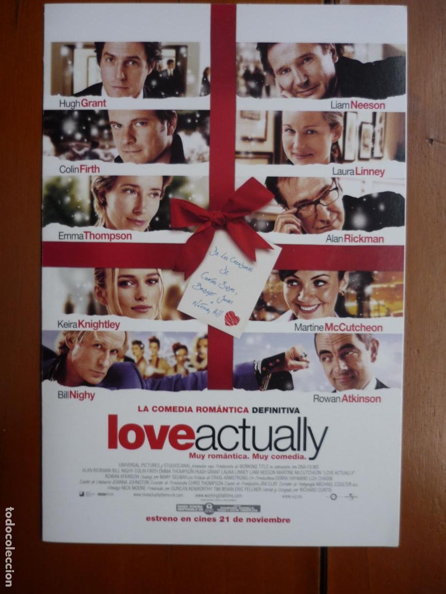 Cine: love actually - folleto mano invitacion preestreno - hugh grant emma thompson alan rickman