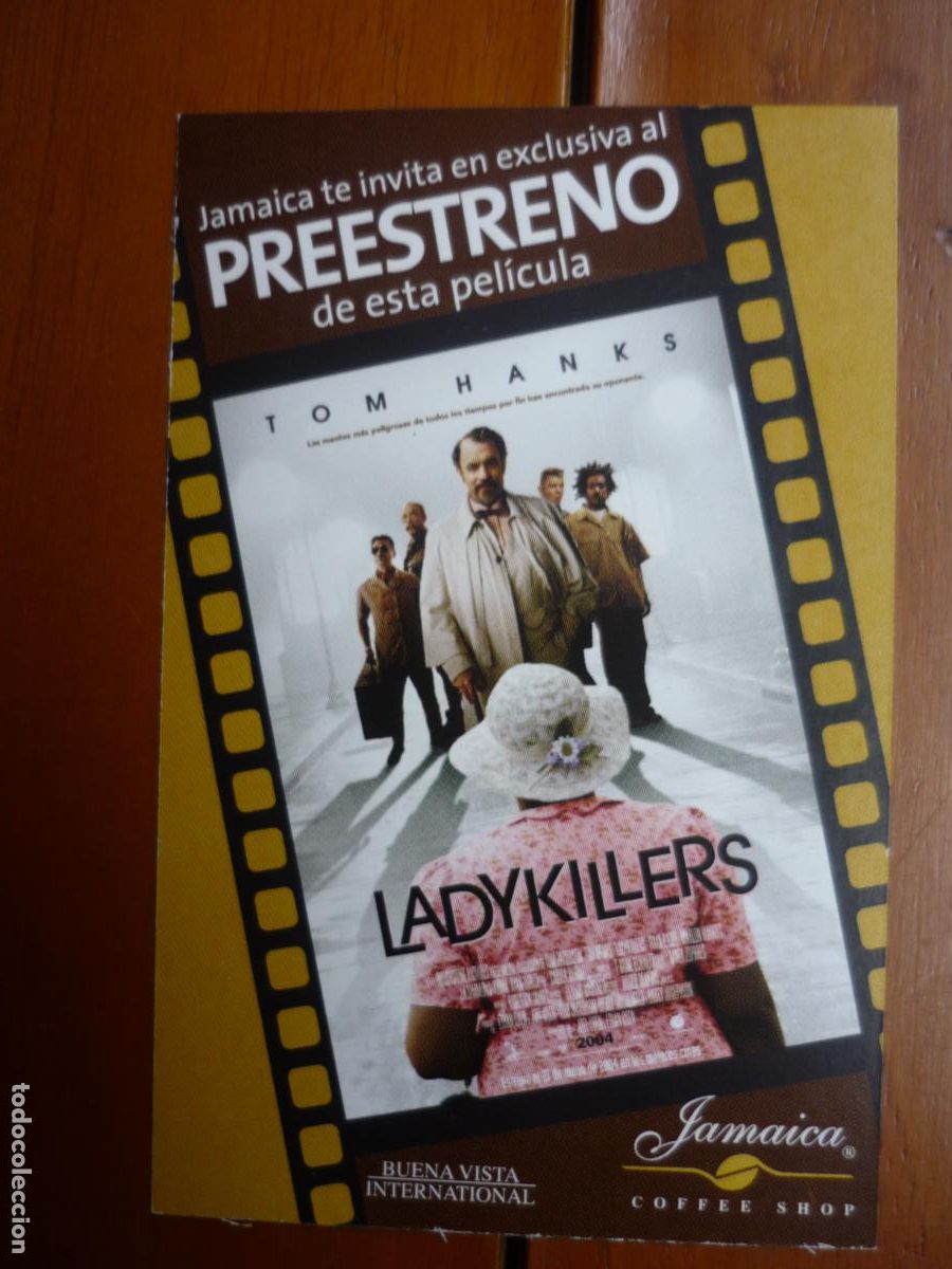 Cine: ladykillers - folleto mano invitacion preestreno - tom hanks Joel Coen Ethan Coen promo cafe jamaica
