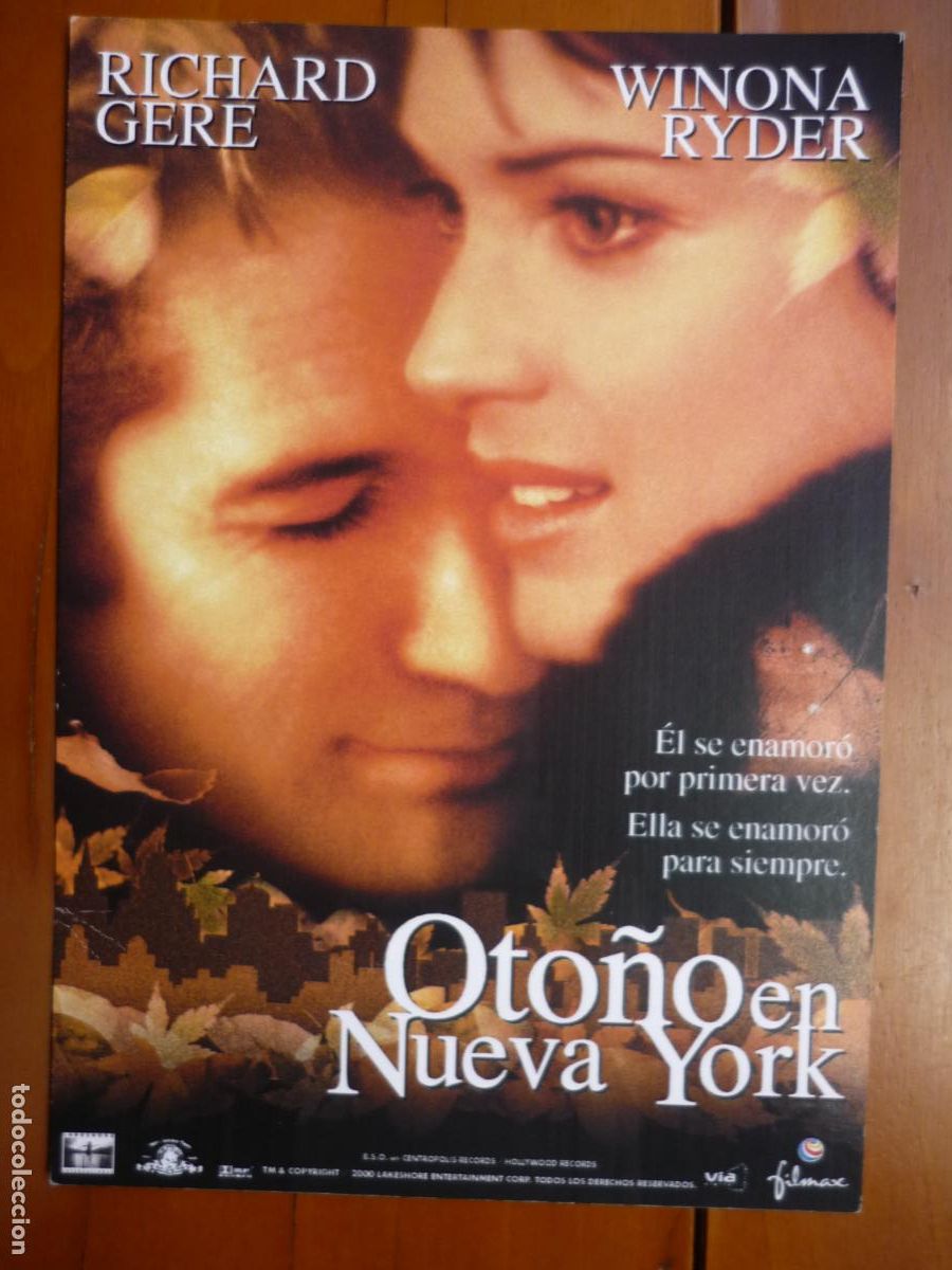 Cine: oto&ntilde;o en nueva york - folleto mano invitacion preestreno - winona ryder richard gere