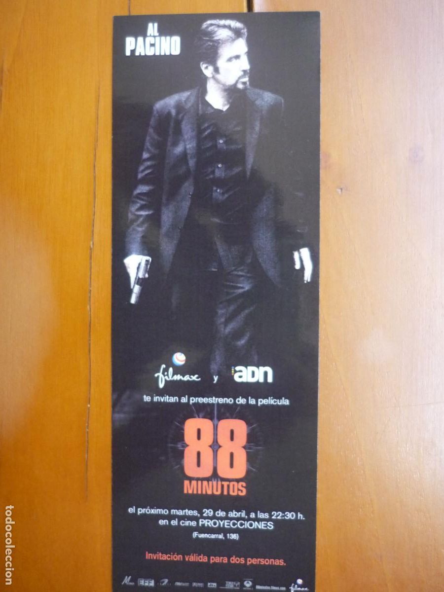 Cine: 88 minutos - folleto mano invitacion preestreno - al pacino Amy Brenneman