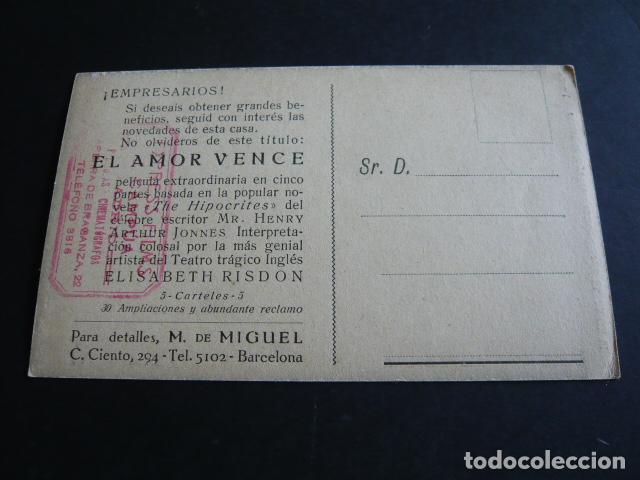 Cine: EL AMOR VENCE PROGRAMA DE MANO POSTAL CINE MUDO 1922 - Foto 2