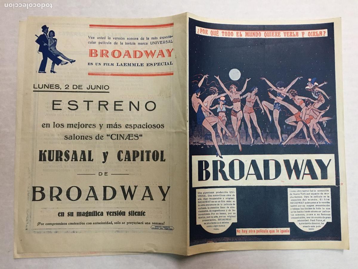 Cine: PTCC2 29 BROADWAY PROGRAMA LIBRITO UNIVERSAL GLENN TRYON EVELYN BRENT - Foto 2