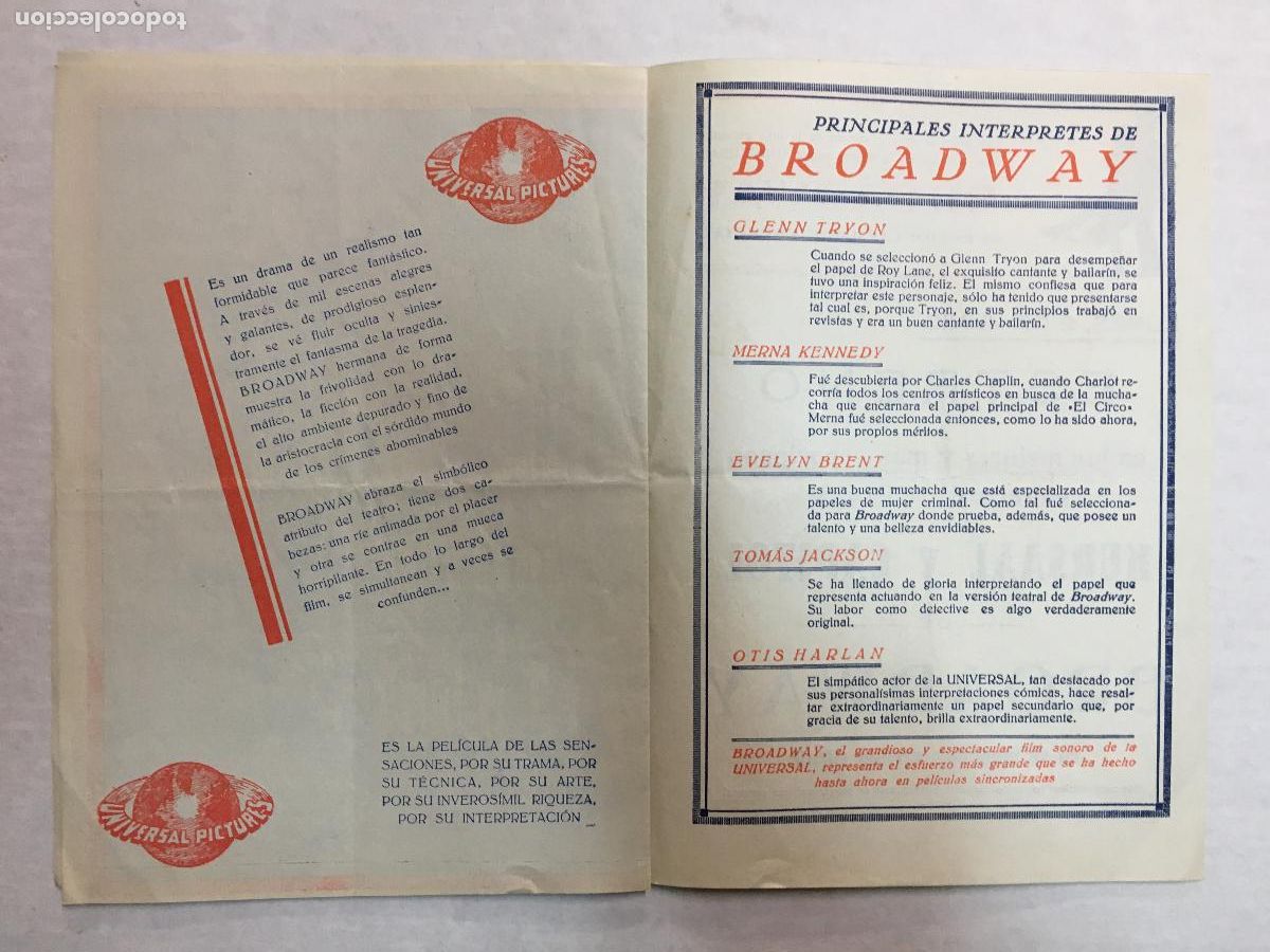 Cine: PTCC2 29 BROADWAY PROGRAMA LIBRITO UNIVERSAL GLENN TRYON EVELYN BRENT - Foto 4