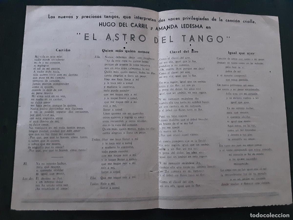 Cine: EL ASTRO DEL TANGO, HUGO DEL CARRIL, AMANDA LEDESMA. PROGRAMA LOCAL. - Foto 2