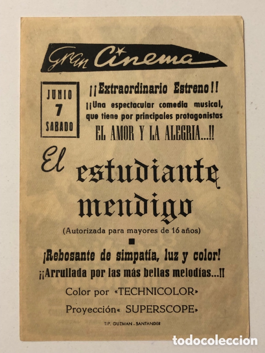 Cine: Programa el estudiante mendigo con publicidad gran cinema santander A24 - Foto 2