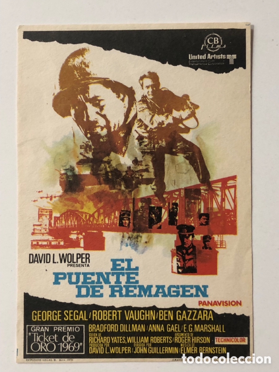 Folhetos de m&atilde;o de filmes antigos de cinema: Programa el puente de remagen George Segal A24