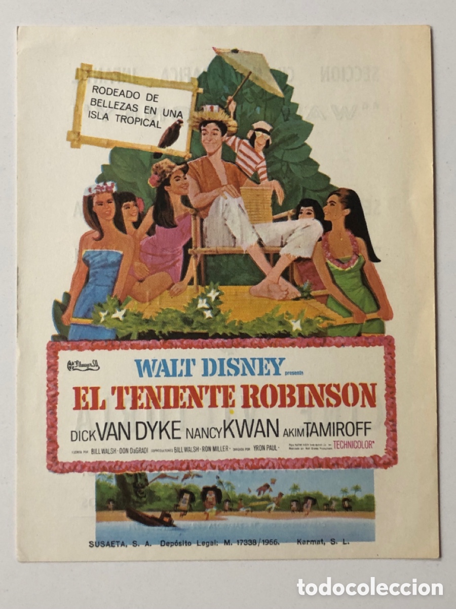  Foglietti di film di film antichi di cinema: Programa walt disney el teniente Robinson Dick van Dyke con publicidad cine victoria zaragoza A24G4