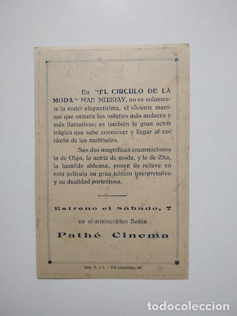 Cine: EL CIRCULO DE LA MODA PROGRAMA TARJETA MAE MURRAY ELMO LINCOLN CINE MUDO - Foto 2