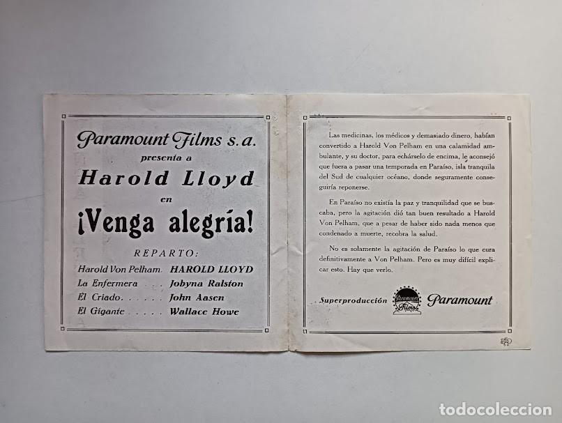 Cine: VENGA ALEGRIA PROGRAMA DOBLE PARAMOUNT HAROLD LLOYD CINE MUDO - Foto 2