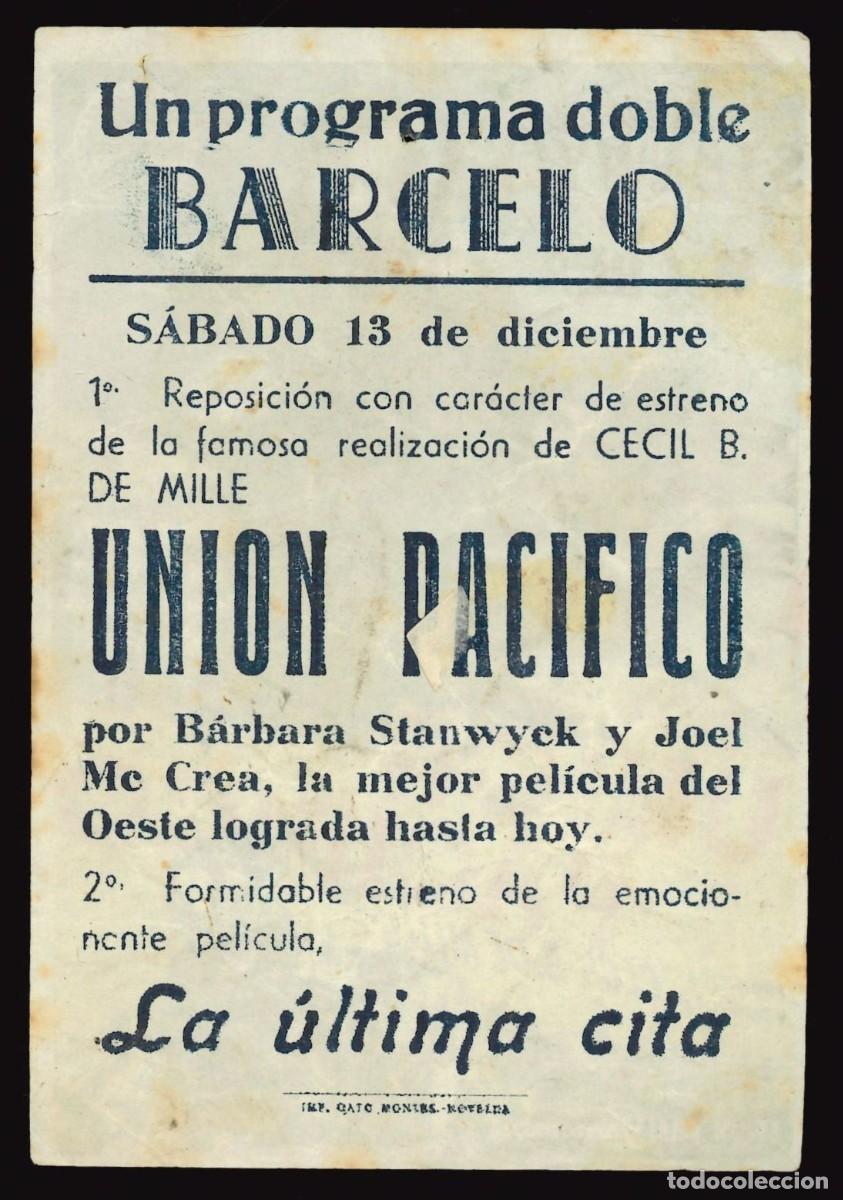 Cine: UNION PAC&Iacute;FICO / PROGRAMA DE CINE CON PUBLICIDAD EN TRASERA (OESTE) - Foto 2